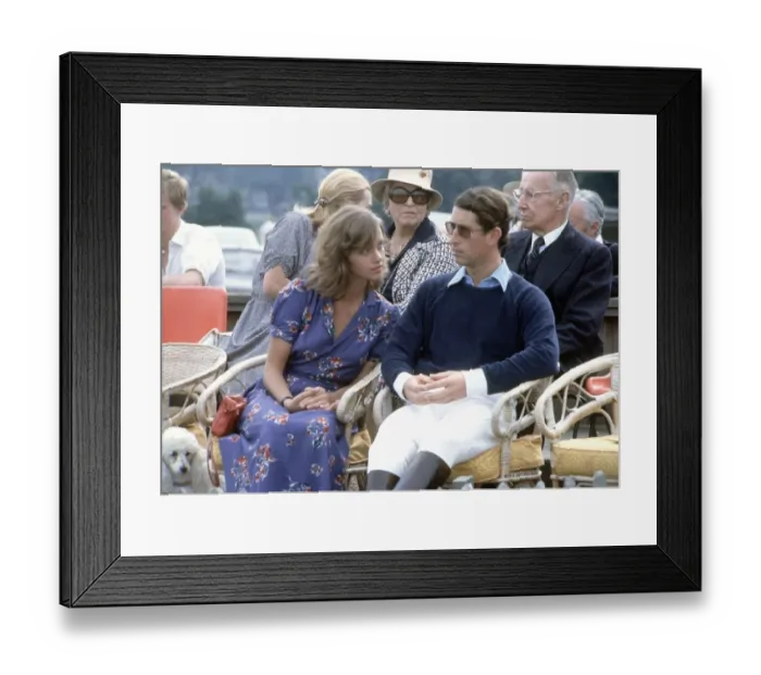 Framed Print : Sabrina Guinness with Prince Charles, Prince of Wales at polo in Windsor Great Park in Framed Print : Sabrina Guinness with Prince Charles, Prince of Wales at polo in Windsor Great Park in