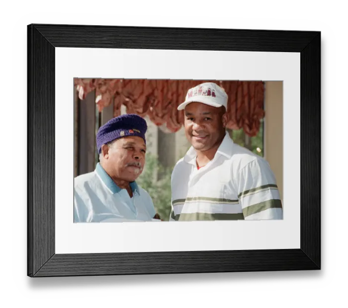 Framed Print : George Foreman pictured with Archie Moore. Tomorrow Foreman is fighting Terry Anderson