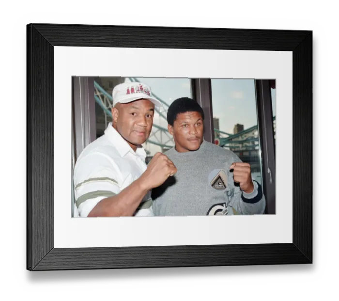 Framed Print : George Foreman pictured with Terry Anderson, they are fighting tomorrow at the London