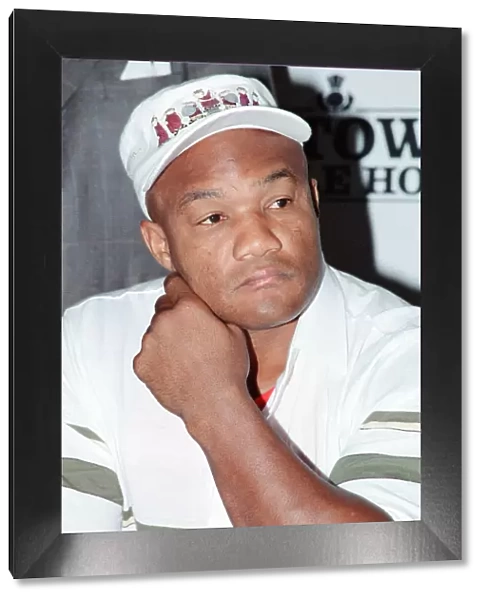George Foreman pictured at a press conference. Tomorrow he is fighting Terry Anderson at