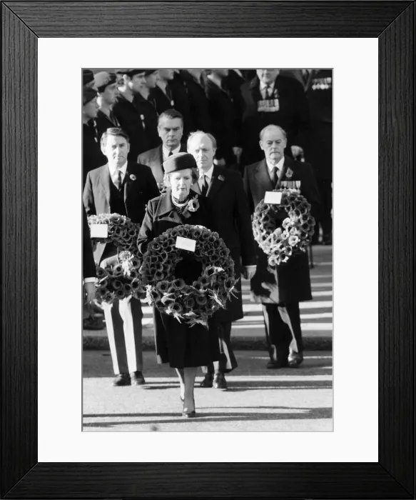 Framed Print : Margaret Thatcher with other party leaders laying wreath at the Cenotaph during Framed Print : Margaret Thatcher with other party leaders laying wreath at the Cenotaph during