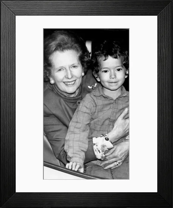 Framed Print : Margaret Thatcher presenting Variety Club coach at House of Commons - October 1987
