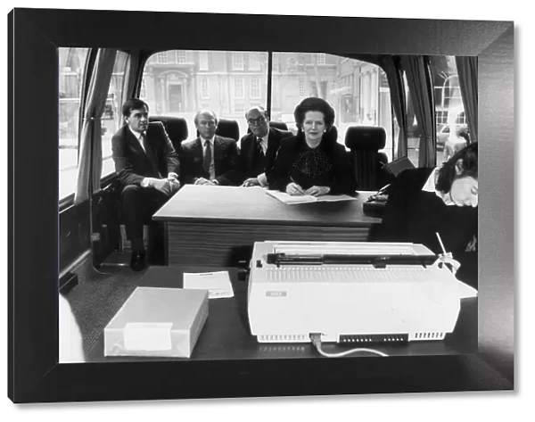 MARGARET THATCHER ON BOARD HER GENERAL ELECTION CAMPAIGN BATTLE BUS - 19TH MAY 1983
