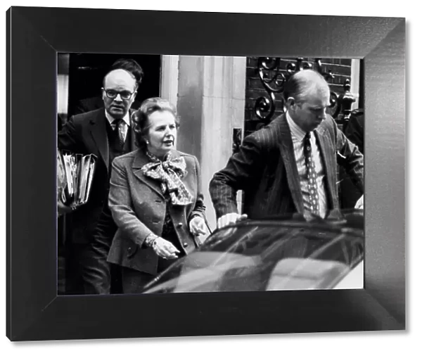 Margaret Thatcher with Ian Gow leaving 10 Downing Street for Parliament - January 1983