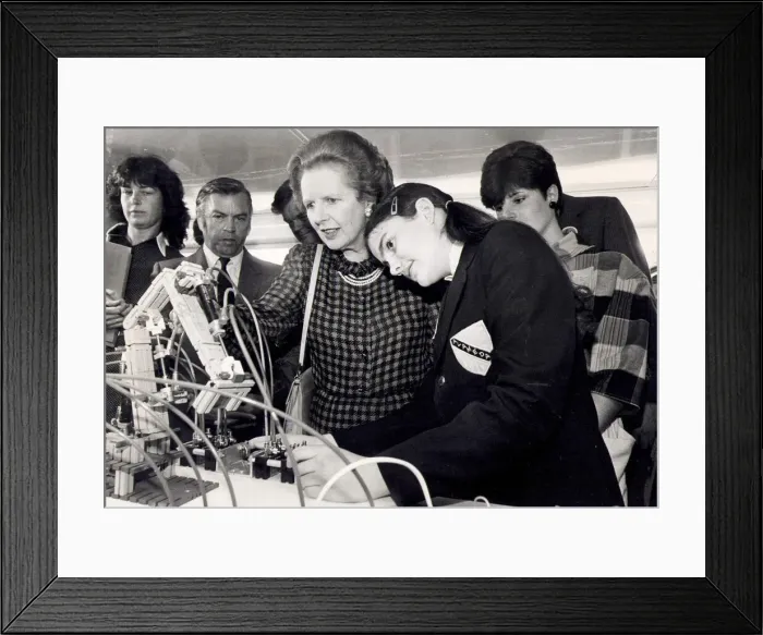 Framed Print : Margaret Thatcher at a promotional event to encourage young women to study science - July Framed Print : Margaret Thatcher at a promotional event to encourage young women to study science - July