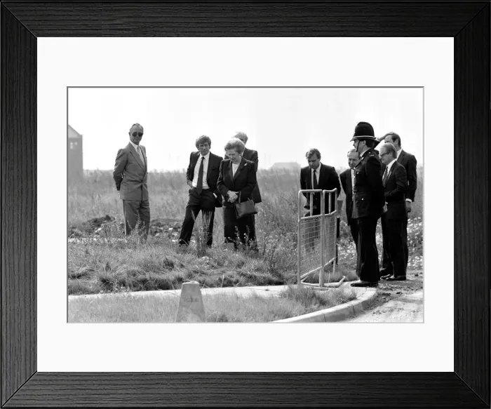 Framed Print : Prime Minister Margaret Thatcher seen here at what remains of the Head Wrightson works in Framed Print : Prime Minister Margaret Thatcher seen here at what remains of the Head Wrightson works in