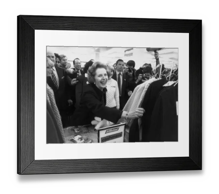 Framed Print : MARGARET THATCHER IN MARKS ANS SPENCERS STORE IN OXFORD STREET SAMPLING THE QUALITY OF Framed Print : MARGARET THATCHER IN MARKS ANS SPENCERS STORE IN OXFORD STREET SAMPLING THE QUALITY OF