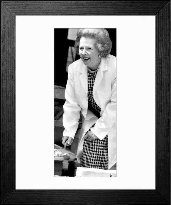Framed Print : Margaret Thatcher visiting construction site holding cement trowel - June 1987