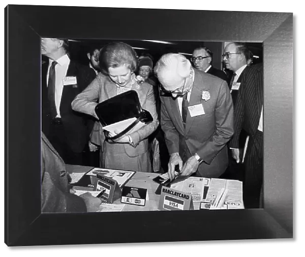 Margaret Thatcher and husband Denis using credit card at Tory party conference - October
