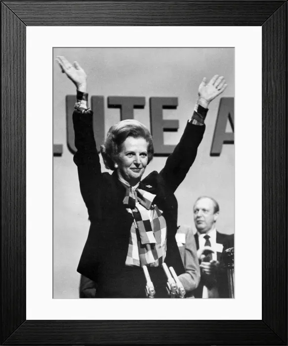 Framed Print : Margaret Thatcher celebrating at conference - October 1982 Framed Print : Margaret Thatcher celebrating at conference - October 1982