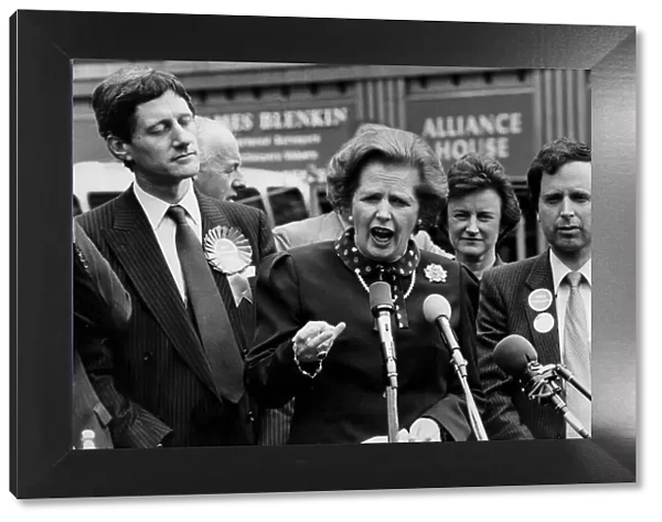 Margaret Thatcher and Peter Bruinvels at election rally - June 1983
