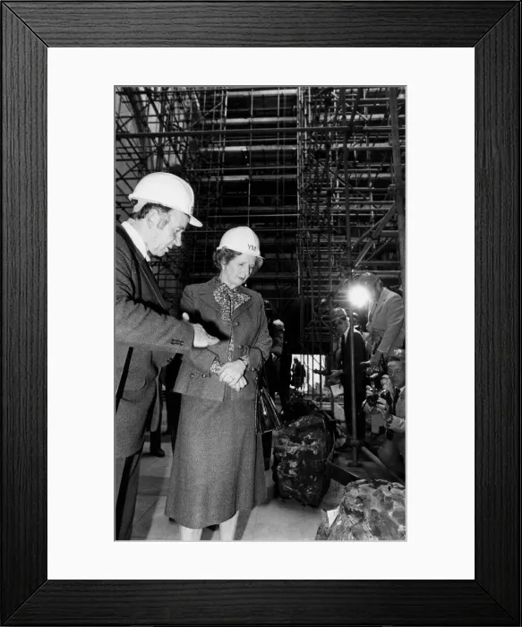 Framed Print : Margaret Thatcher wearing hard hat during visit to York Minster after storm damage Framed Print : Margaret Thatcher wearing hard hat during visit to York Minster after storm damage