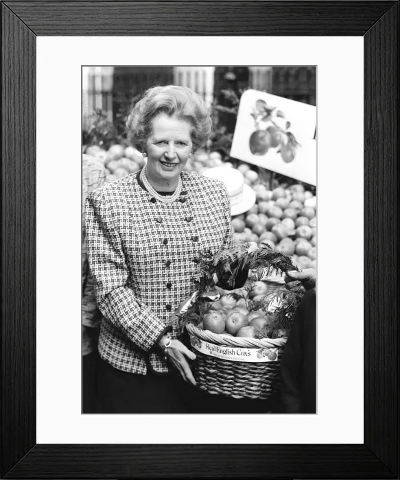 Framed Print : margaret thatcher, prime minister, in downing st promoting british apples Framed Print : margaret thatcher, prime minister, in downing st promoting british apples