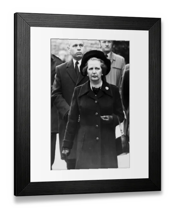 Framed Print : Margaret Thatcher at funeral of Michael Roberts in Cardiff - February 1983