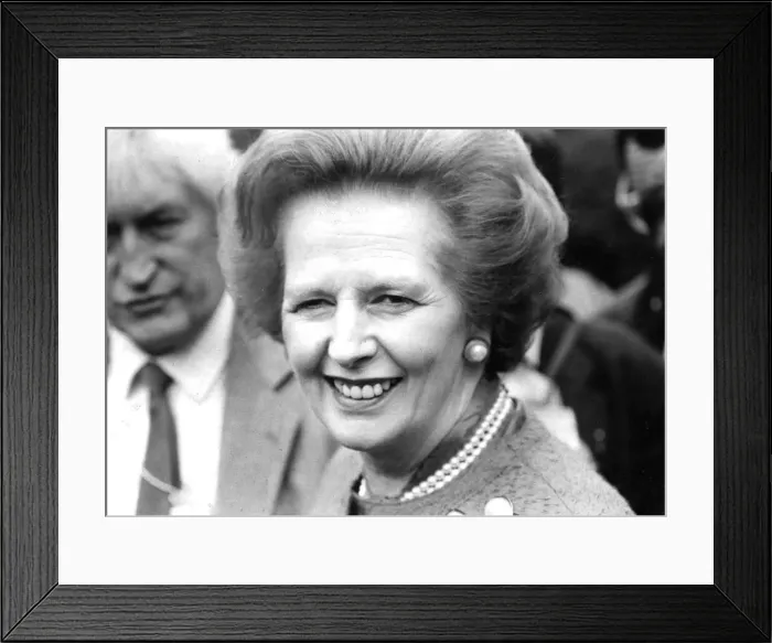 Framed Print : Margaret Thatcher smiling during campaign in Finchley - June 1987 Framed Print : Margaret Thatcher smiling during campaign in Finchley - June 1987