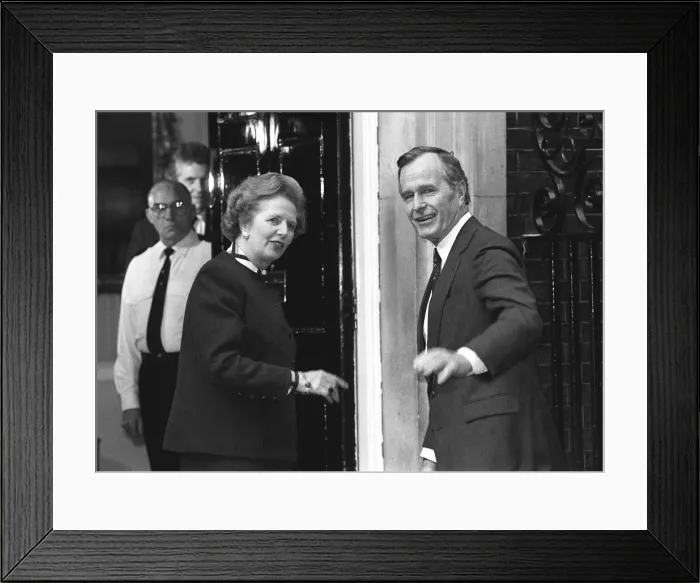 Framed Print : US Vice-President George Bush and British Prime Minister Margaret Thatcher going into Framed Print : US Vice-President George Bush and British Prime Minister Margaret Thatcher going into