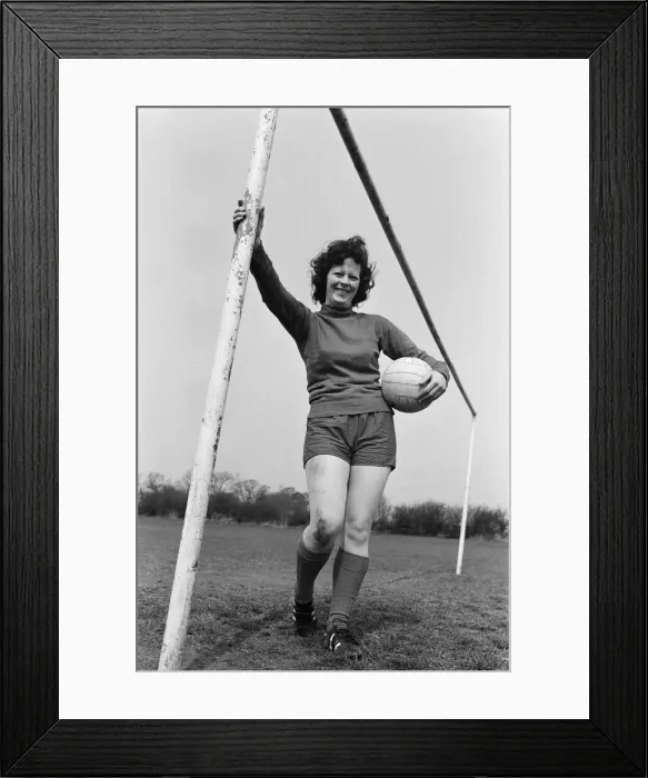 Framed Print : Josie Costello, 37 years old, who has been chosen as goalkeeper for her local ladies Framed Print : Josie Costello, 37 years old, who has been chosen as goalkeeper for her local ladies