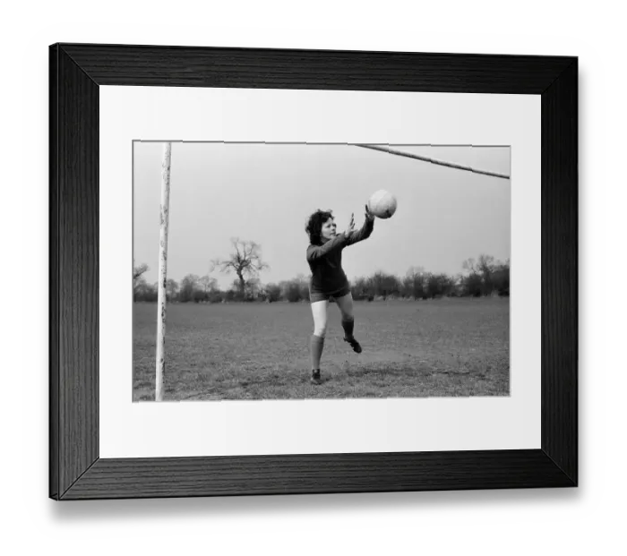 Framed Print : Josie Costello, 37 years old, who has been chosen as goalkeeper for her local ladies Framed Print : Josie Costello, 37 years old, who has been chosen as goalkeeper for her local ladies
