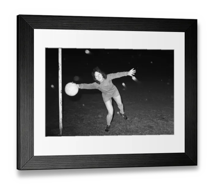 Framed Print : Josie Costello, 37 years old, who has been chosen as goalkeeper for her local ladies