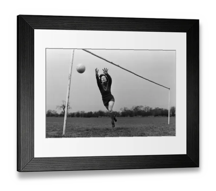 Framed Print : Josie Costello, 37 years old, who has been chosen as goalkeeper for her local ladies Framed Print : Josie Costello, 37 years old, who has been chosen as goalkeeper for her local ladies