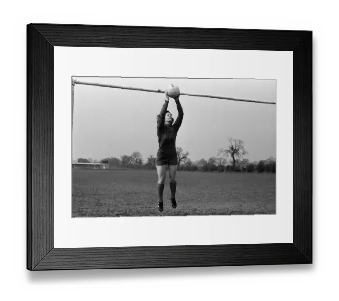Framed Print : Josie Costello, 37 years old, who has been chosen as goalkeeper for her local ladies