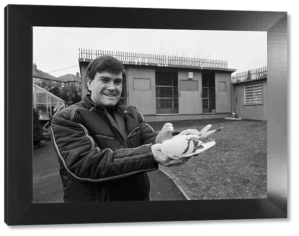 Pigeon fancier Albert Babington holding one of his pigeons