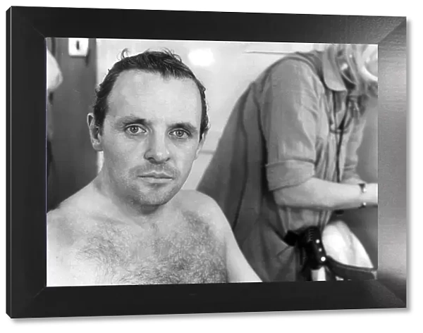 Anthony Hopkins sitting in dressing room being made up for filming - November 1978