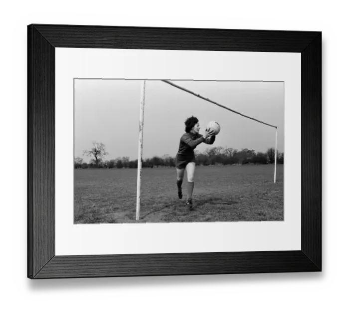 Framed Print : Josie Costello, 37 years old, who has been chosen as goalkeeper for her local ladies