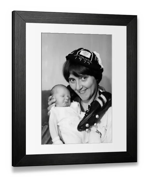 Framed Print : Former England Captain Carol Thomas with her baby. June 1986