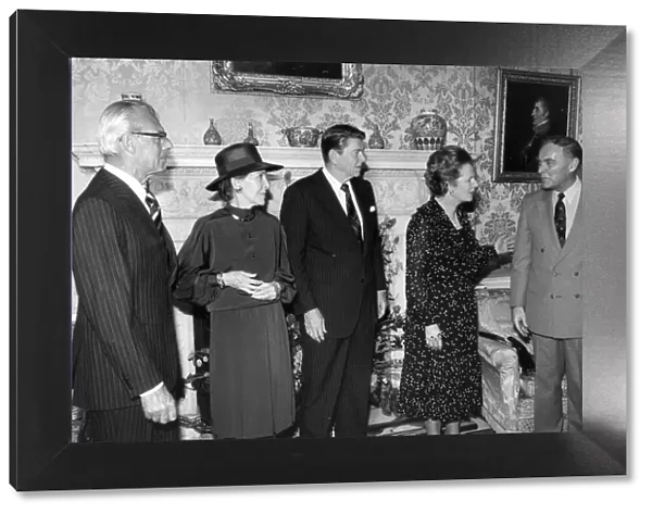 President Ronald Reagan and wife Nancy meet with British prime minister Margaret Thatcher