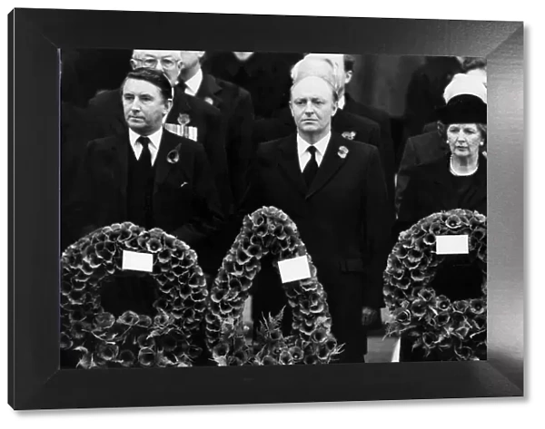Neil Kinnock with Margaret Thatcher and David Steel at Remembrance Day service at