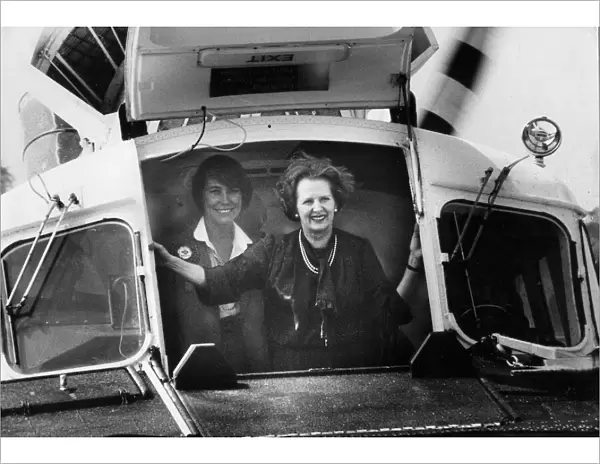 Margaret Thatcher and Virginia Bottomley in hovercraft - June 1983