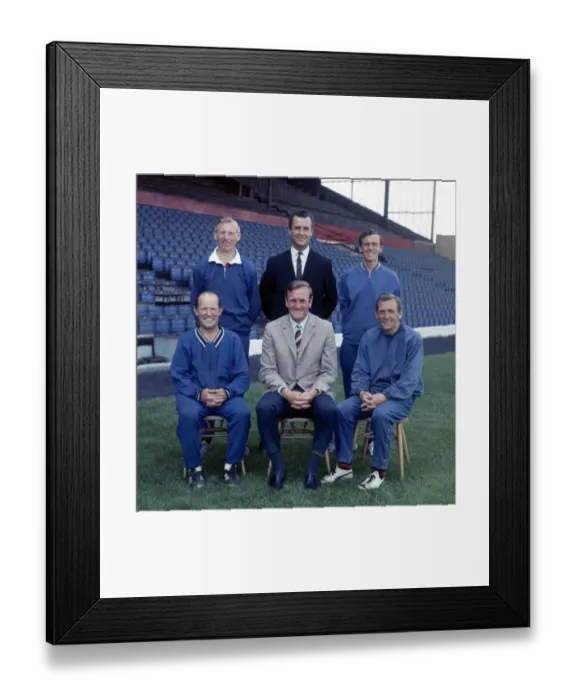 Framed Print : Leeds United training staff pose at Elland Road. They are Back Row L-R: Sid Owen