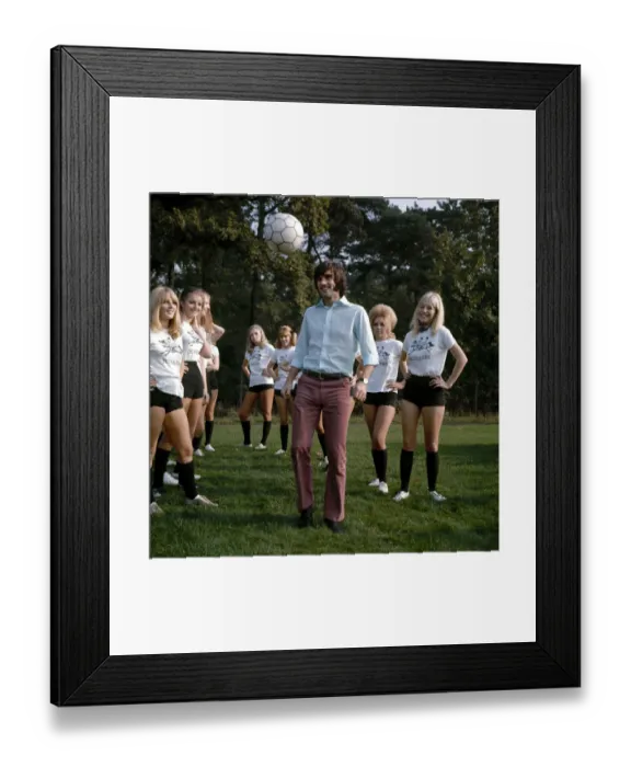 Framed Print : Manchester United footballer George Best shows girls of Blinkers United how to control a Framed Print : Manchester United footballer George Best shows girls of Blinkers United how to control a