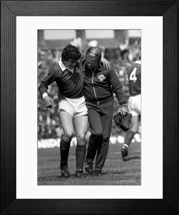 Framed Print : Home International match at Windsor Park. Northern Ireland 0 v England 0 Injured Framed Print : Home International match at Windsor Park. Northern Ireland 0 v England 0 Injured