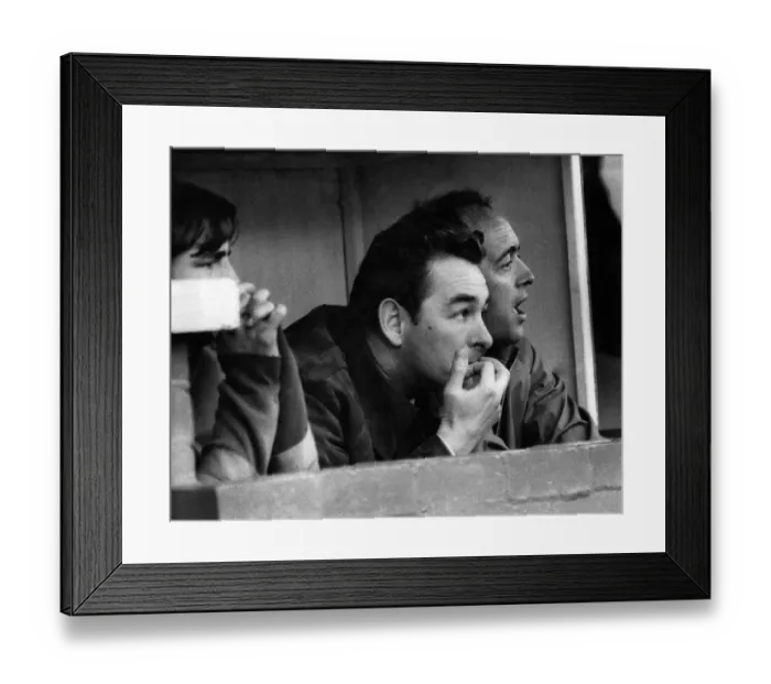 Framed Print : New manager of Brighton and Hove Albion Brian Clough, watches nervously from the dugout