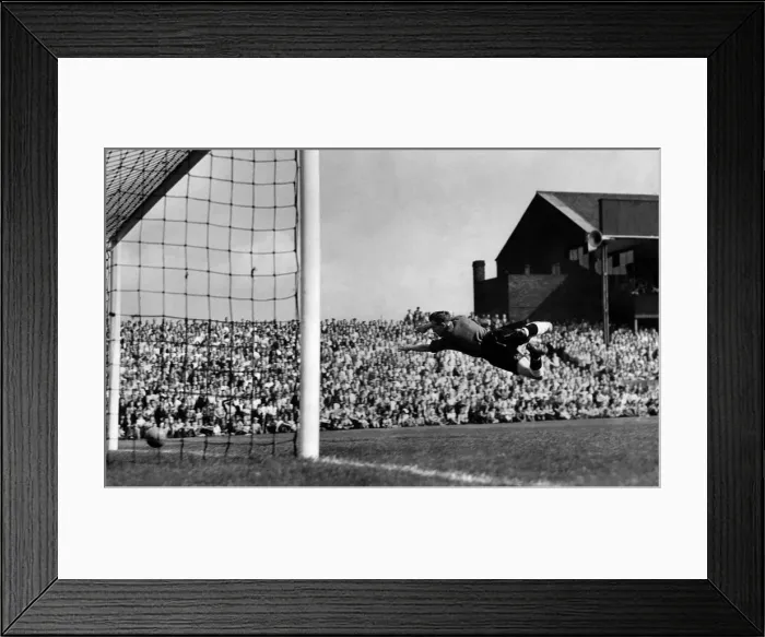 Framed Print : Simpson, Newcastle goalkeeper Simpson, makes a desperate backward leap too late to check Framed Print : Simpson, Newcastle goalkeeper Simpson, makes a desperate backward leap too late to check