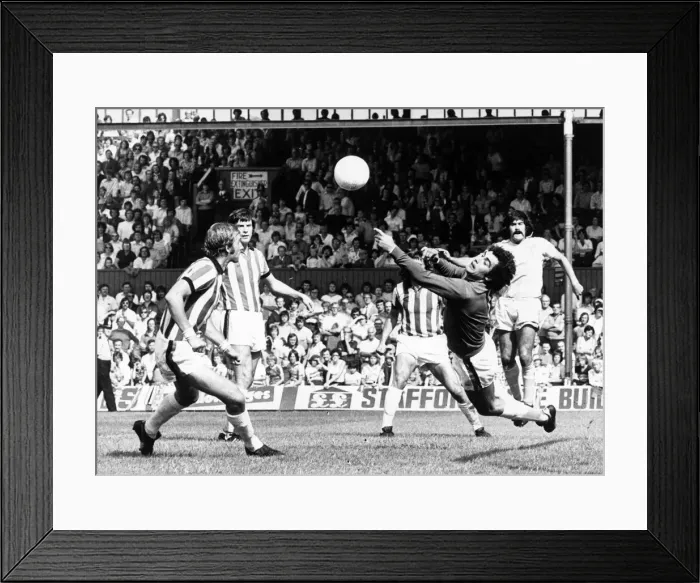 Framed Print : Stoke City v. Sunderland. 22nd August 1976. OPS Sunderlands Billy Hughes (R Framed Print : Stoke City v. Sunderland. 22nd August 1976. OPS Sunderlands Billy Hughes (R