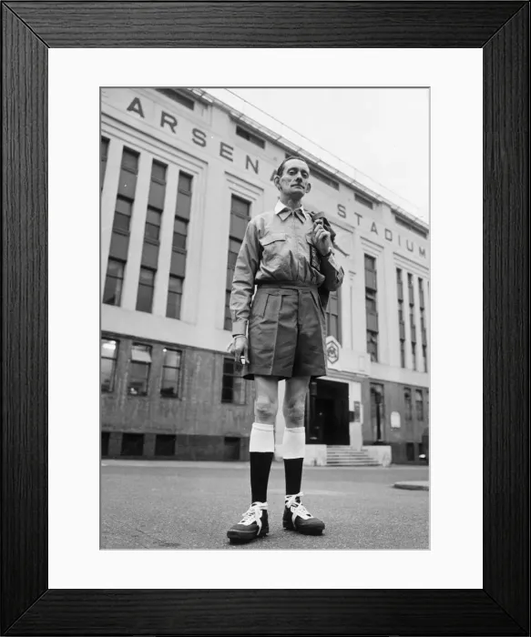 Framed Print : Referee from Finsbury Park stands outside Arsenal Football Ground. 6th March 1968 Framed Print : Referee from Finsbury Park stands outside Arsenal Football Ground. 6th March 1968