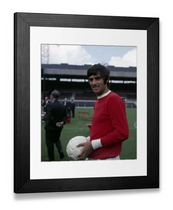 Framed Print : Manchester United footballer George Best poses at Old Trafford Circa 1965 Framed Print : Manchester United footballer George Best poses at Old Trafford Circa 1965