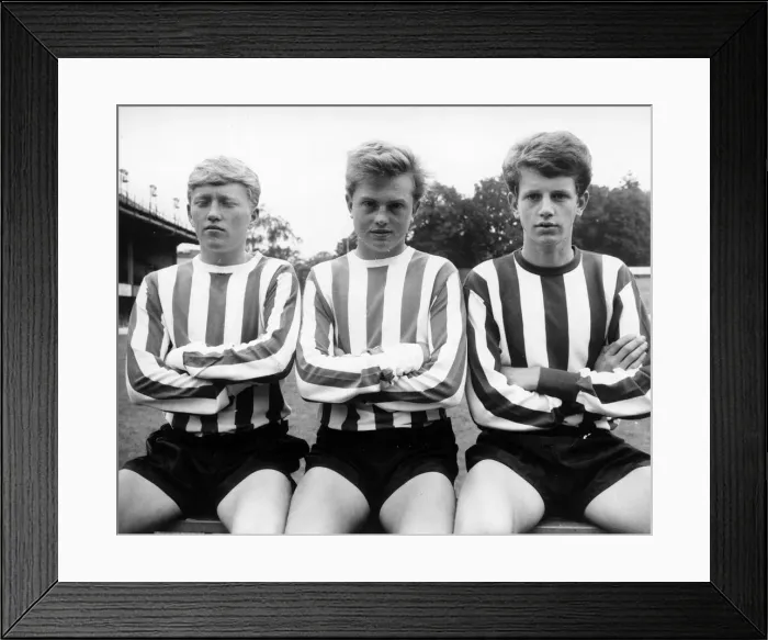 Framed Print : Southampton Players. l-r A. Moffett, J. Trearust and Mick Channon. 13th August 1964 Framed Print : Southampton Players. l-r A. Moffett, J. Trearust and Mick Channon. 13th August 1964