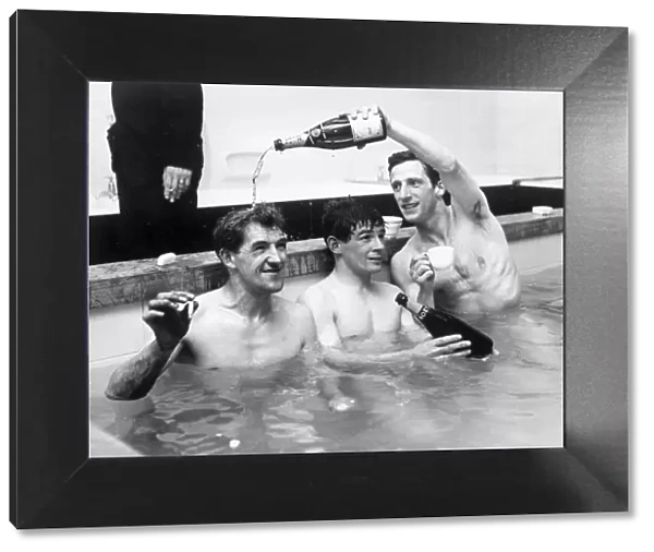Stoke 2 v. Luton 0. 18th May 1963. Celebrations in the Bath after todays victory as