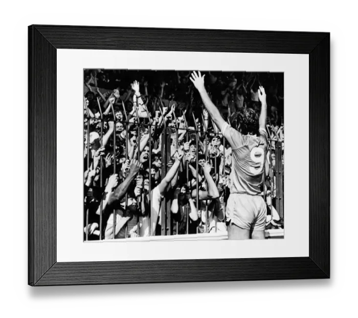 Framed Print : Stoke v. Manchester City, Trevor Francis salutes his new fans. c. 1981 Framed Print : Stoke v. Manchester City, Trevor Francis salutes his new fans. c. 1981