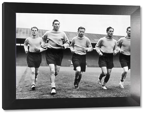 Newcastle United in training l-r: Mitchell, Brennan, Crowe, Robeldo and Jackie Milburn
