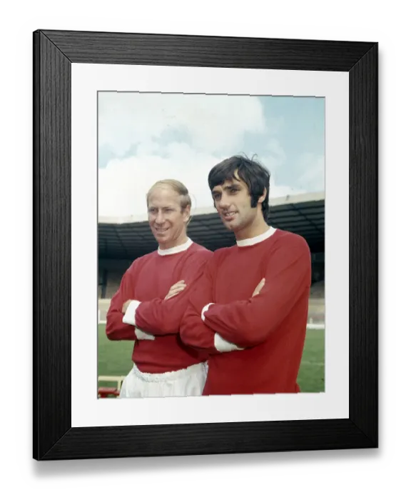 Framed Print : Manchester United footballers Bobby Charlton and George Best at Old Trafford