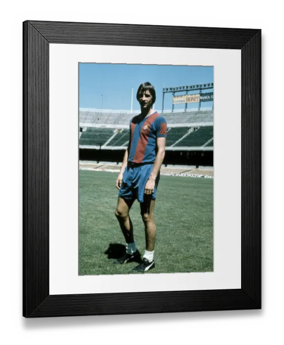 Framed Print : Dutch Barcelona footballer Johan Cruyff poses at the Nou Camp stadium October 1973
