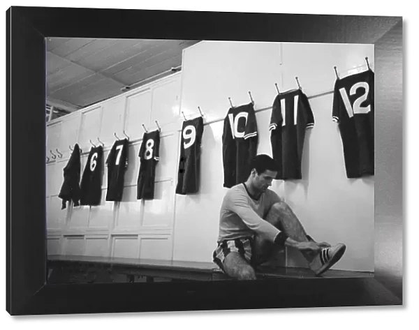 Chelsea footballer George Graham in the dressing room at Stamford Bridge with the number