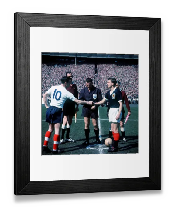 Framed Print : Johnny Haynes Football Scotland V England shaking hands with Eric Caldow April 1962 Framed Print : Johnny Haynes Football Scotland V England shaking hands with Eric Caldow April 1962
