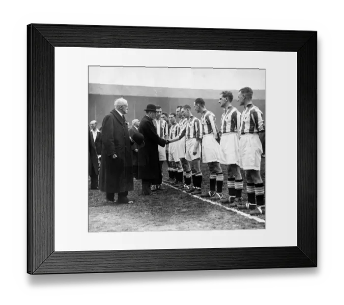 Framed Print : 1930 Cup Final. King George V meets the Huddersfield team before the match against Framed Print : 1930 Cup Final. King George V meets the Huddersfield team before the match against