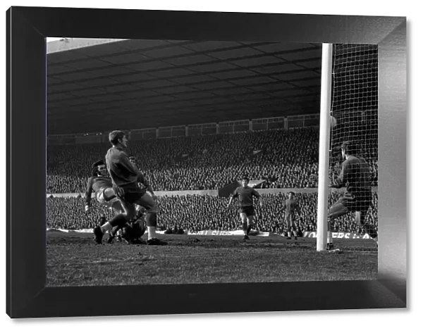 Football. Manchester United v. Crystal Palace. George Best sees a jump to shoots but The